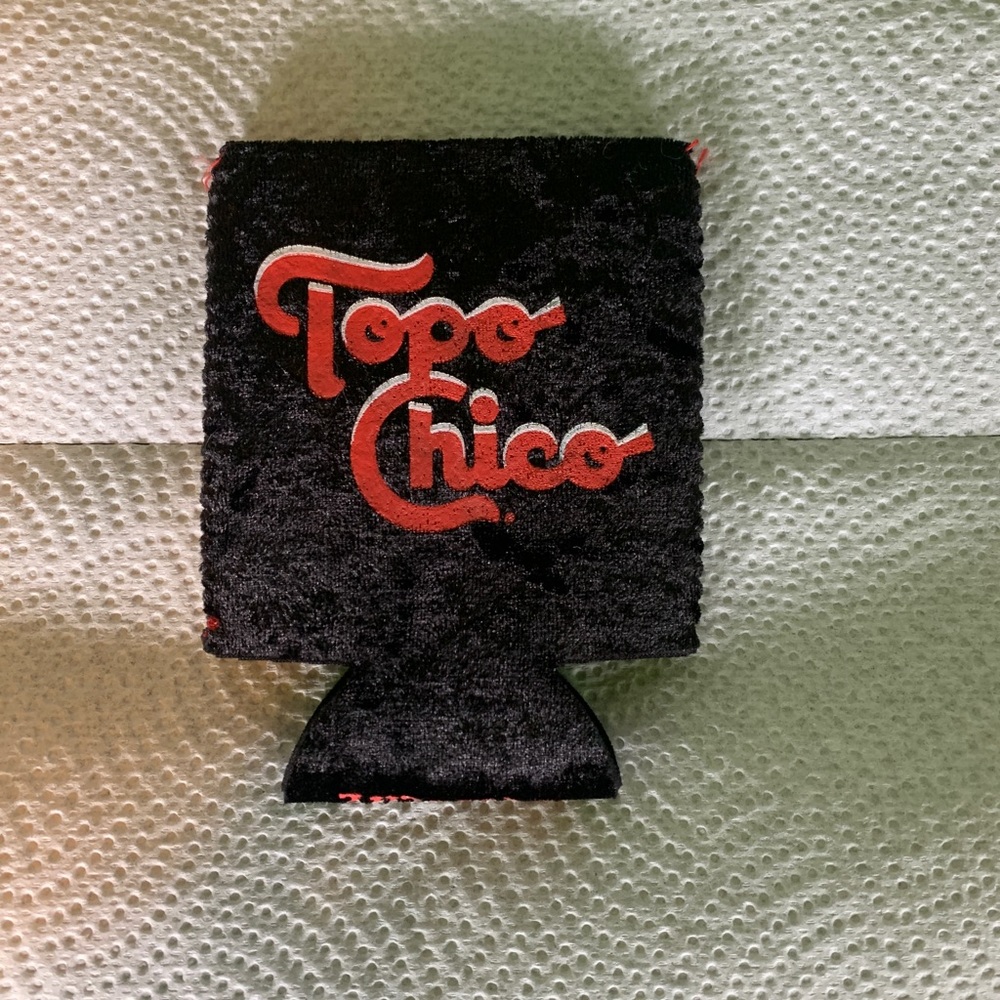 Black Crushed Velvet Topo Chico Koozie